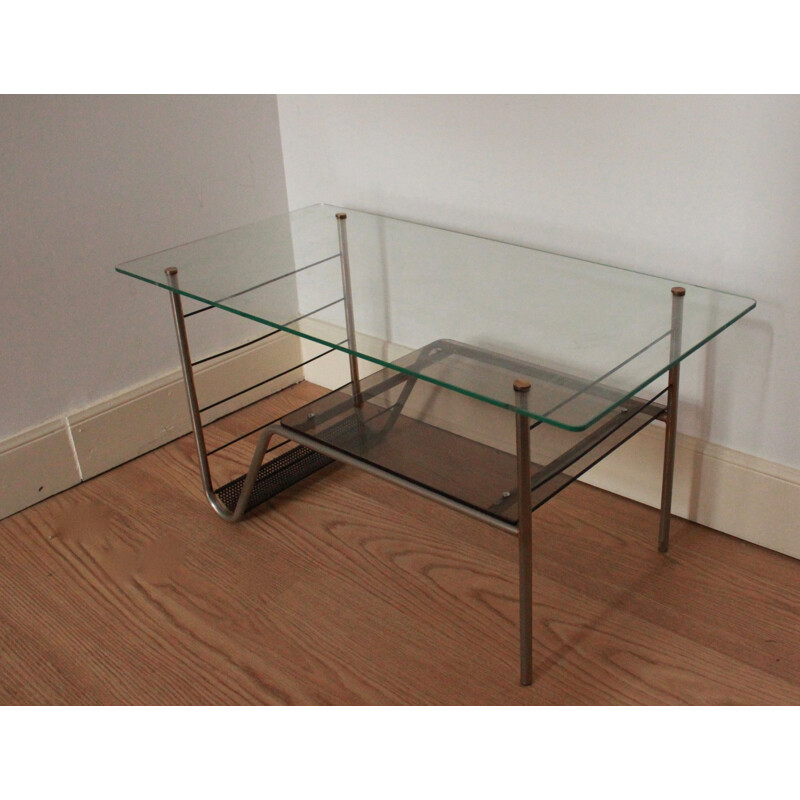 Vintage metal and glass coffee table, 1960