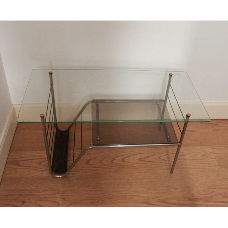 Vintage metal and glass coffee table, 1960