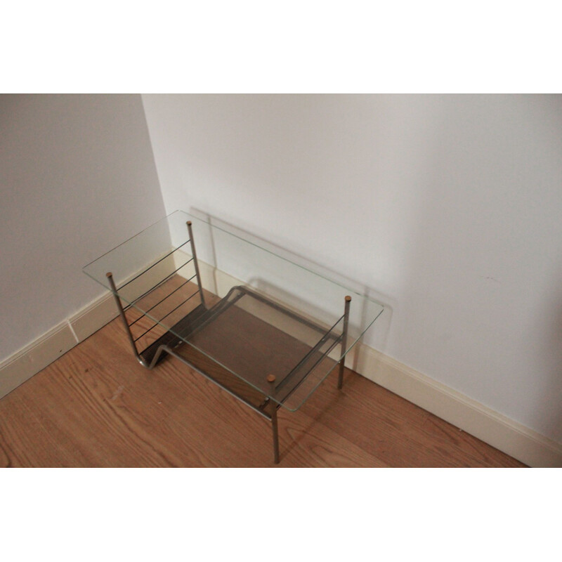 Vintage metal and glass coffee table, 1960