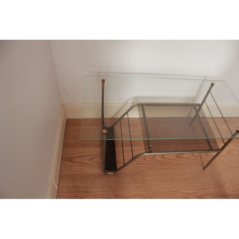 Vintage metal and glass coffee table, 1960