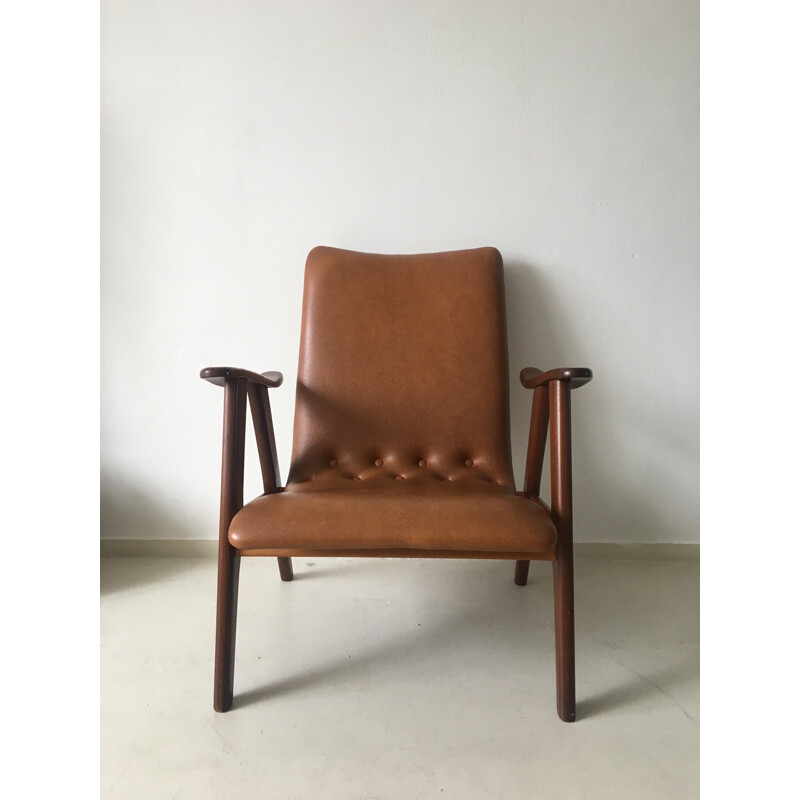 Wébé teak and leatherette armchair, Louis VAN TEEFFELEN - 1960s