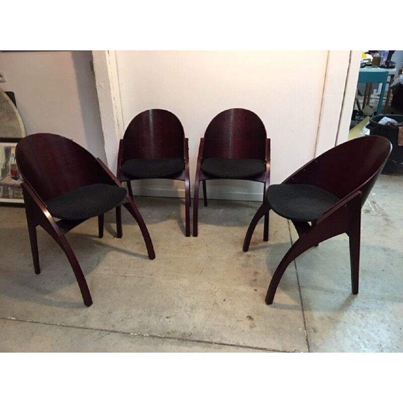Pascal MOURGUE's set of 4 vintage armchairs for Scarabat, 1980s