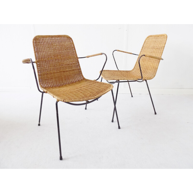 Ensemble de 2 chaises vintage en osier par Gian Franco Legler, 1950