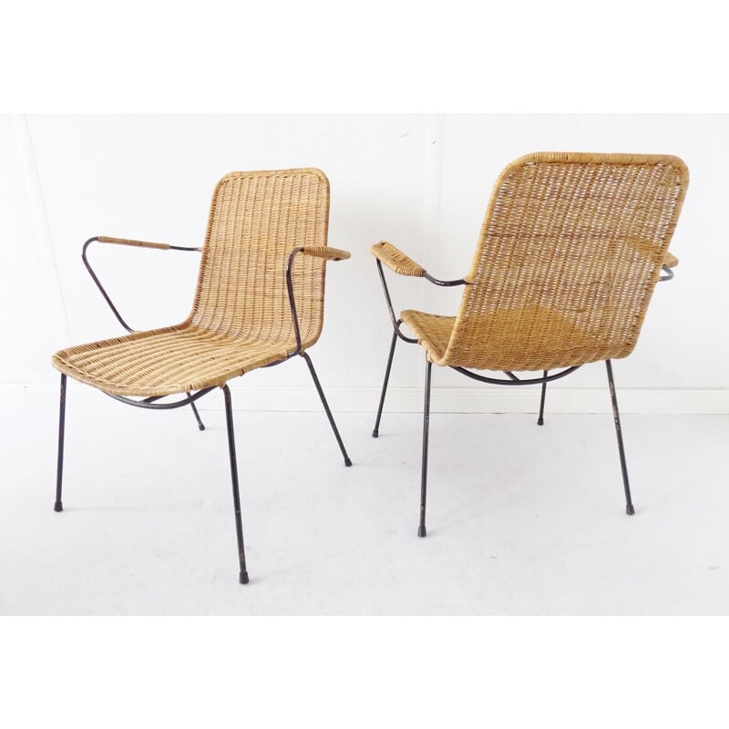 Set of 2 vintage basket wicker chairs by Gian Franco Legler, 1950s