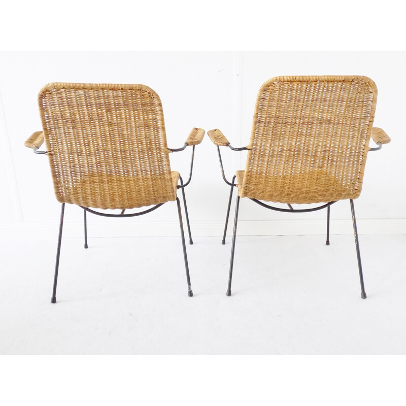 Set of 2 vintage basket wicker chairs by Gian Franco Legler, 1950s