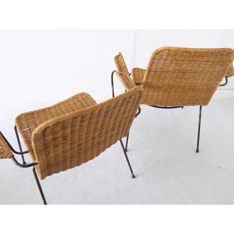 Set of 2 vintage basket wicker chairs by Gian Franco Legler, 1950s