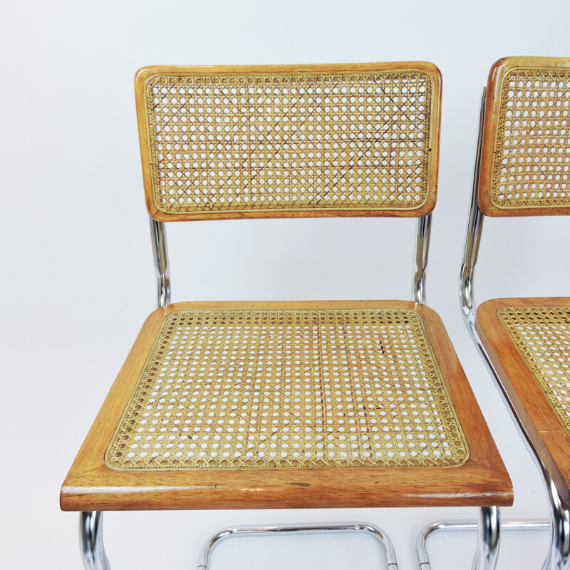 Set of 2 vintage cane and beech bar stools, 1970s