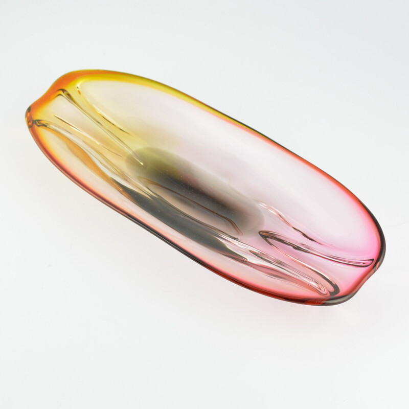 Vintage glass dish by H. Machovska from Novy Bor, Czechoslovakia, 1960s