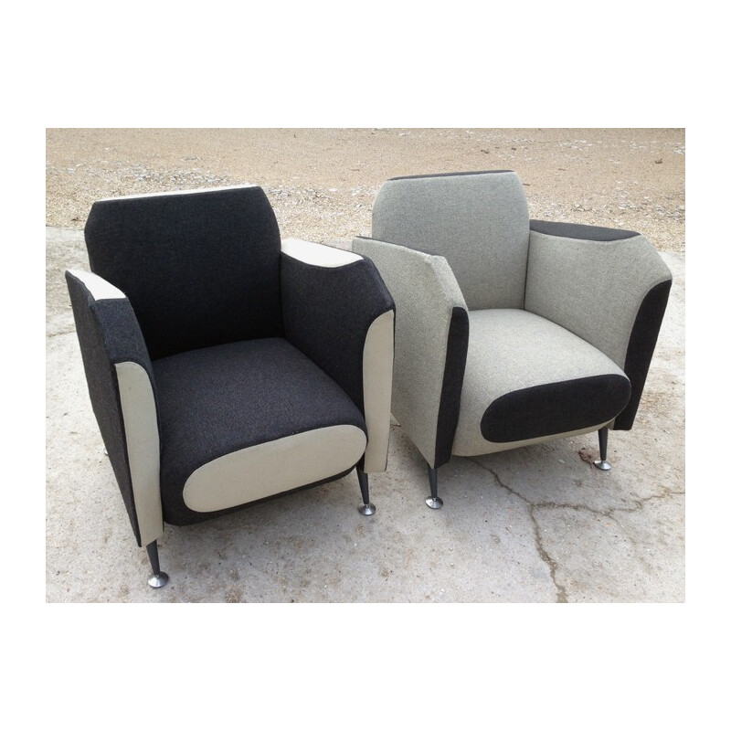 Pair of Moroso fabric and steel armchairs, Javier MARISCAL - 1995