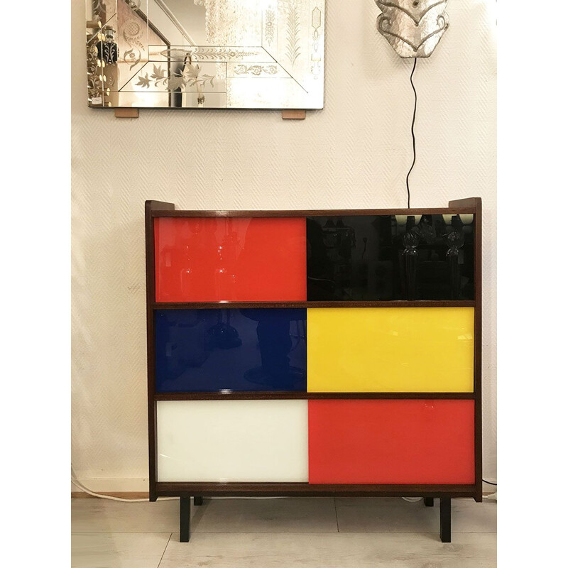 Set of 2 multi-coloured vintage chest of drawers, 1950s