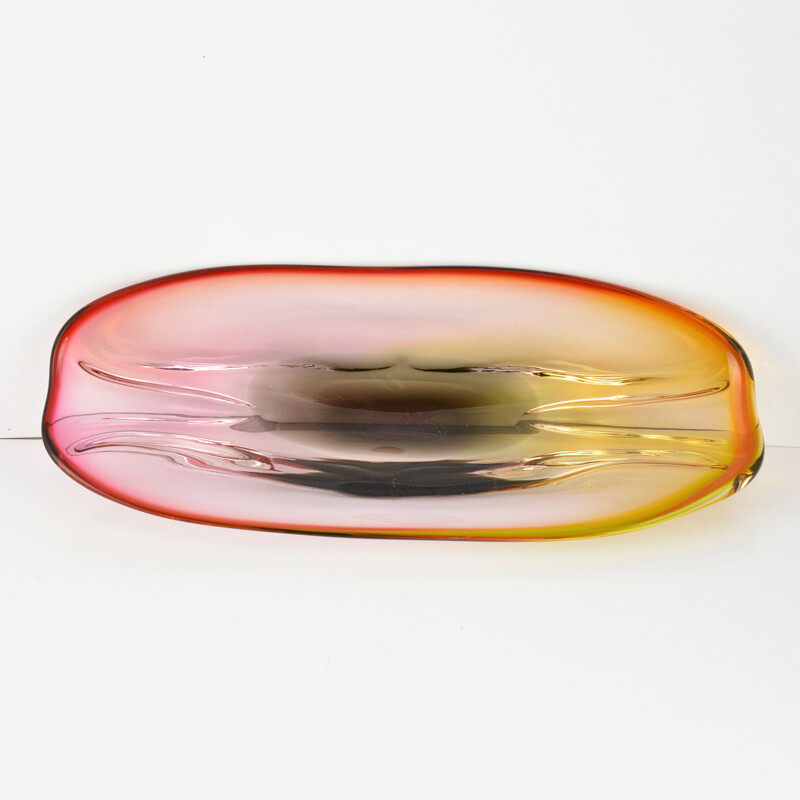 Vintage glass dish by H. Machovska from Novy Bor, Czechoslovakia, 1960s