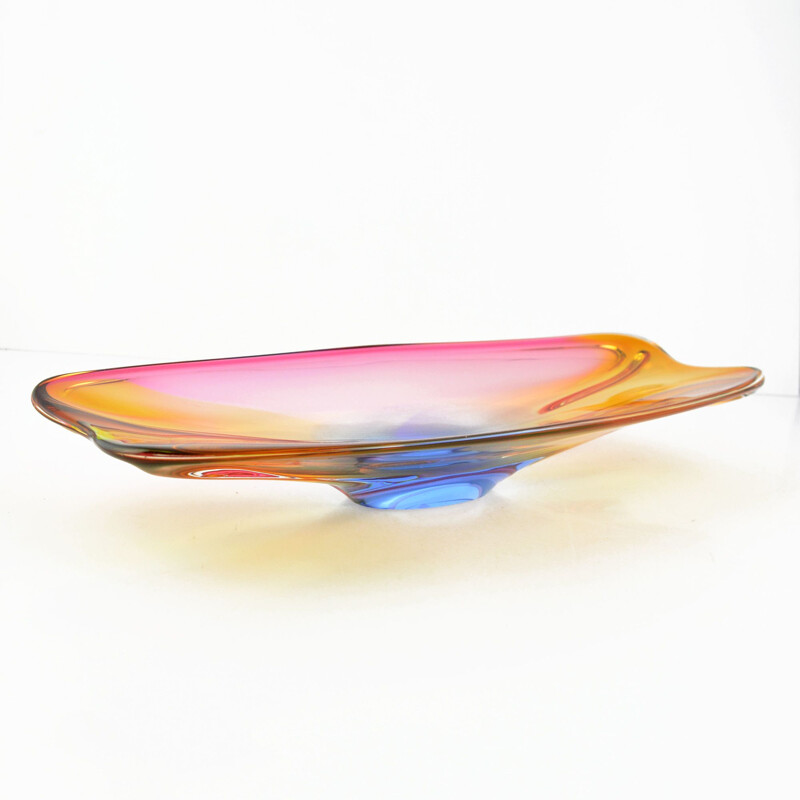 Big glass dish by H. Machovska for Novy Bor, Czechoslovakia, 1960s