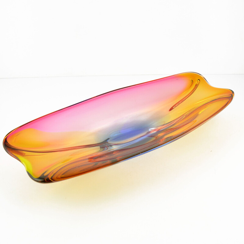 Big glass dish by H. Machovska for Novy Bor, Czechoslovakia, 1960s