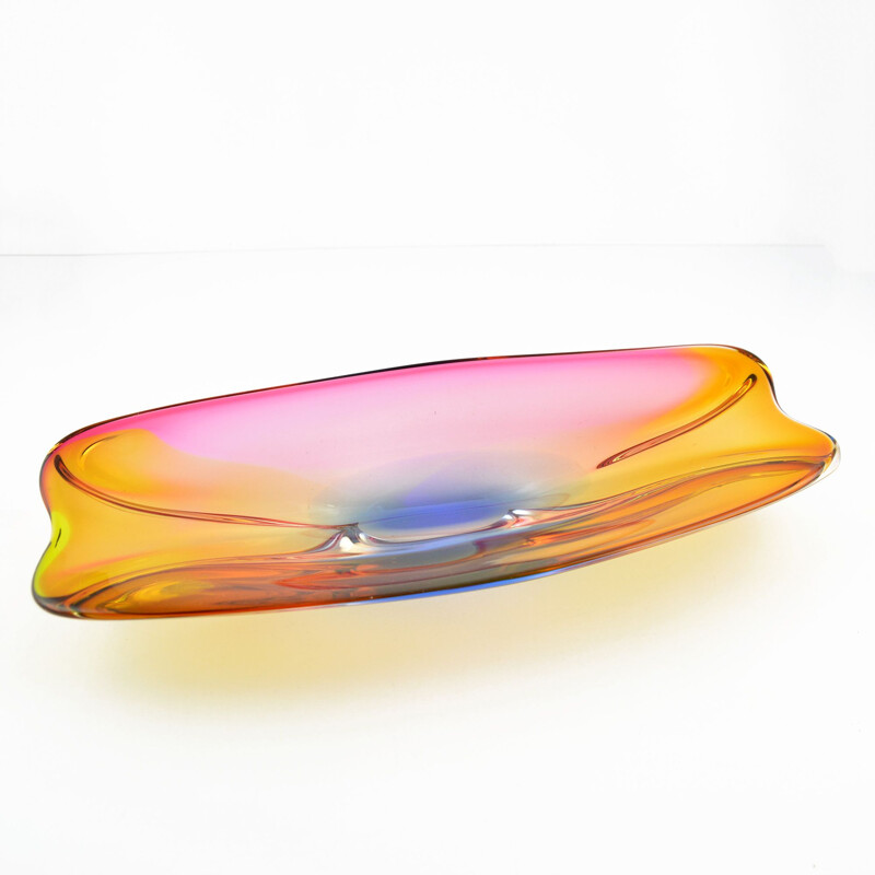 Big glass dish by H. Machovska for Novy Bor, Czechoslovakia, 1960s