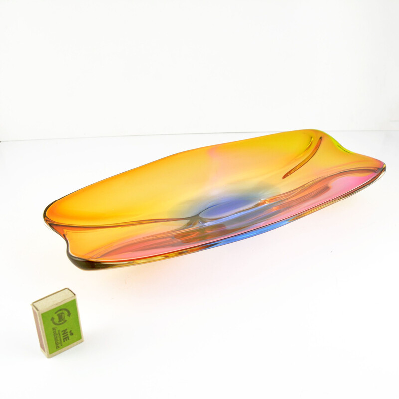 Big glass dish by H. Machovska for Novy Bor, Czechoslovakia, 1960s