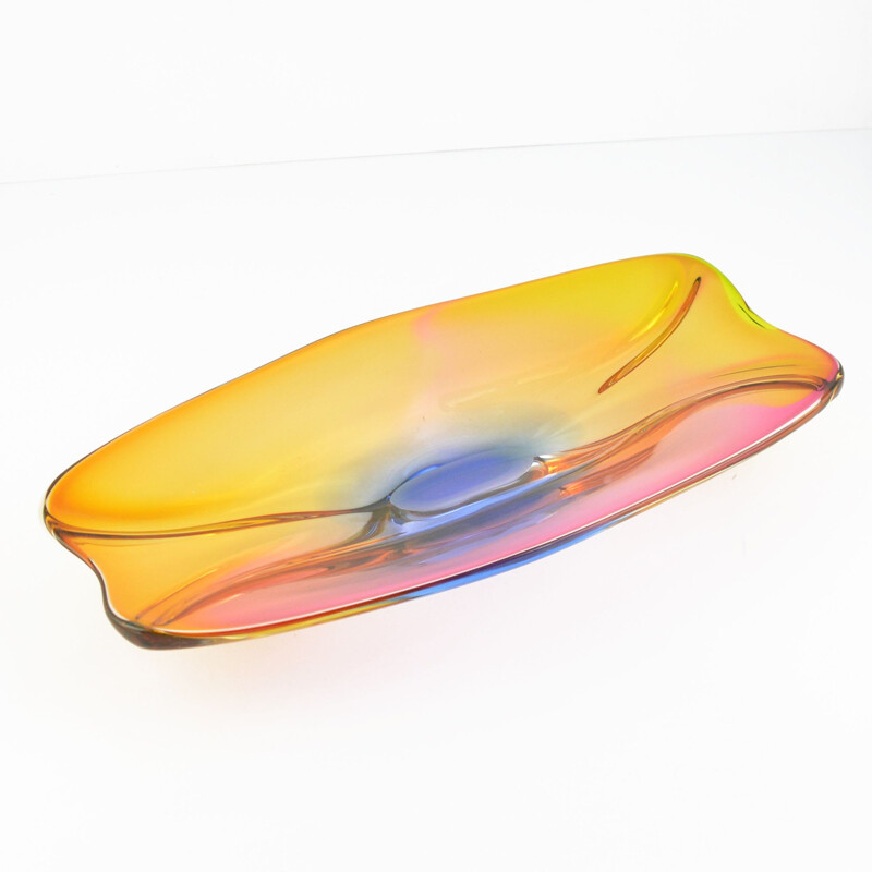 Big glass dish by H. Machovska for Novy Bor, Czechoslovakia, 1960s