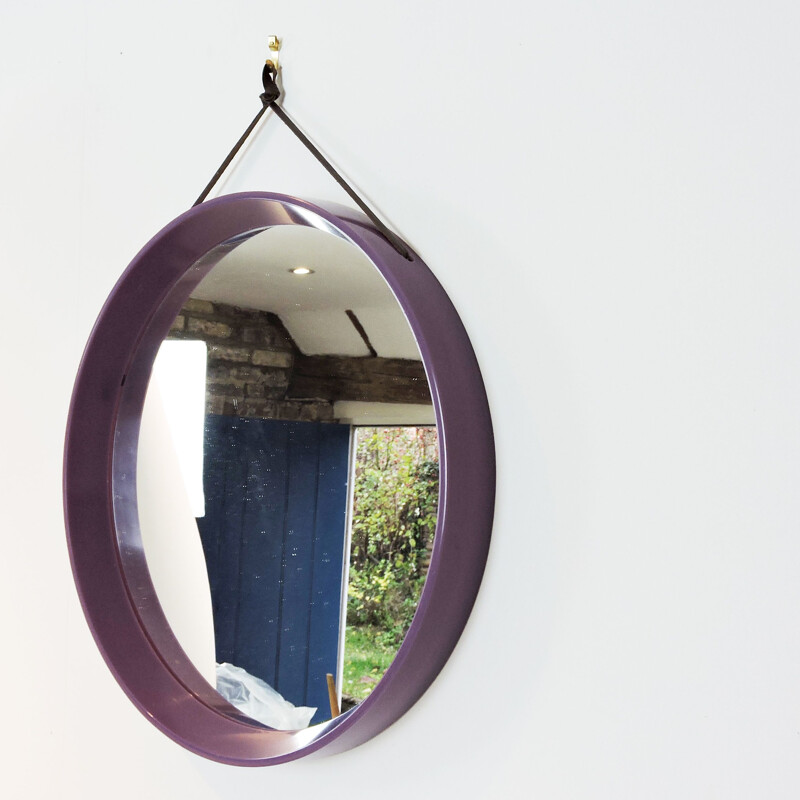 Vintage circular purple mirror, Denmark, 1960s