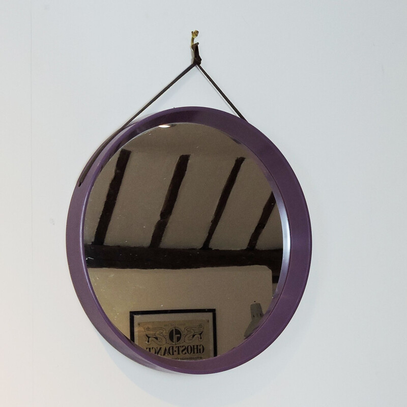 Vintage circular purple mirror, Denmark, 1960s