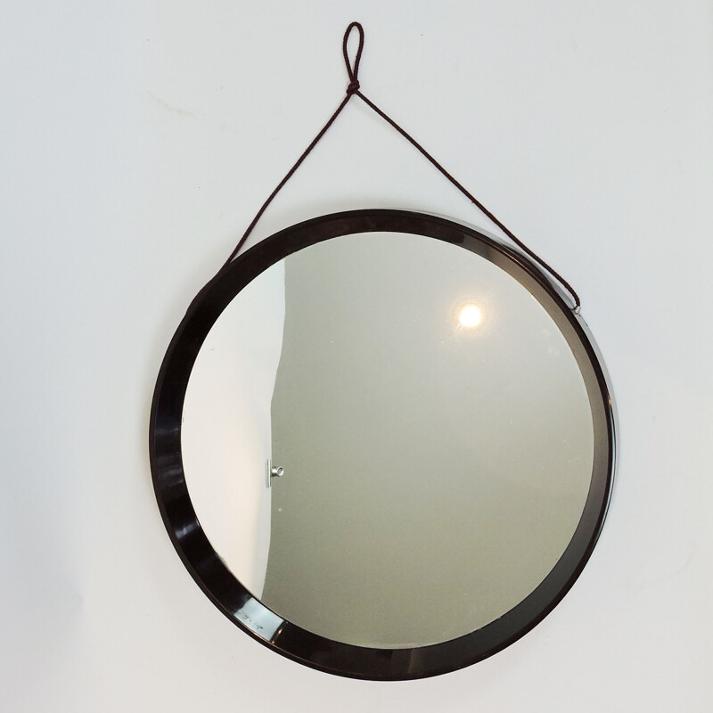 Miroir vintage circulaire marron, Danemark, 1960