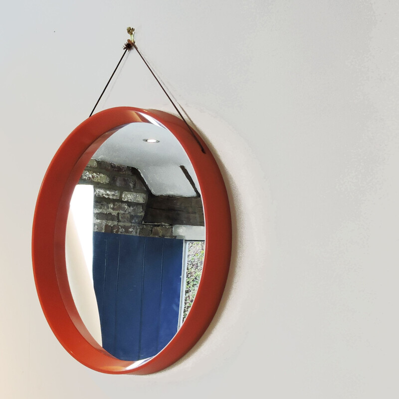 Vintage circular orange mirror, Denmark, 1960s