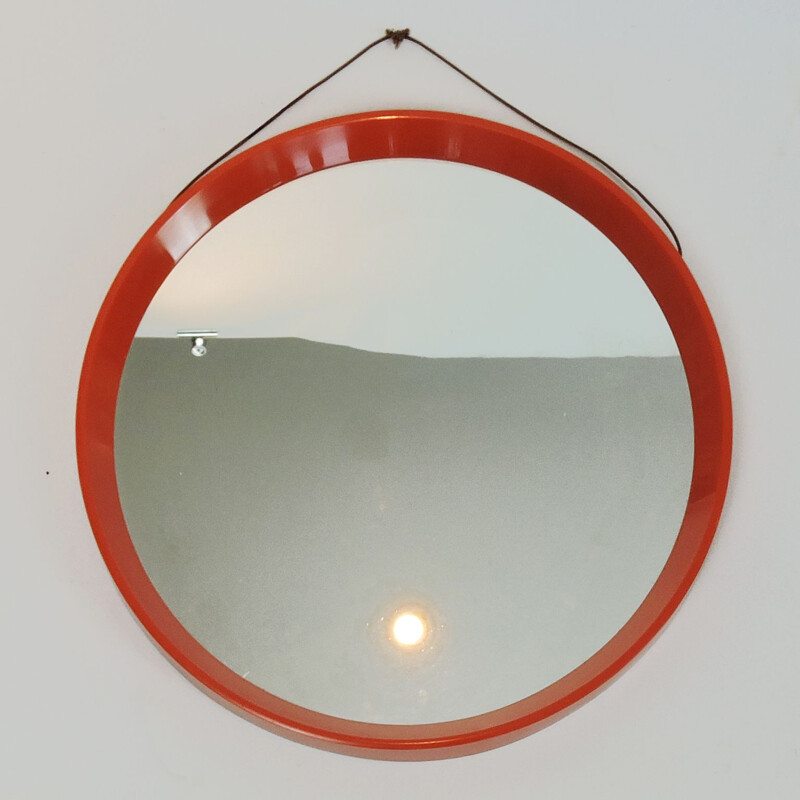 Vintage circular orange mirror, Denmark, 1960s