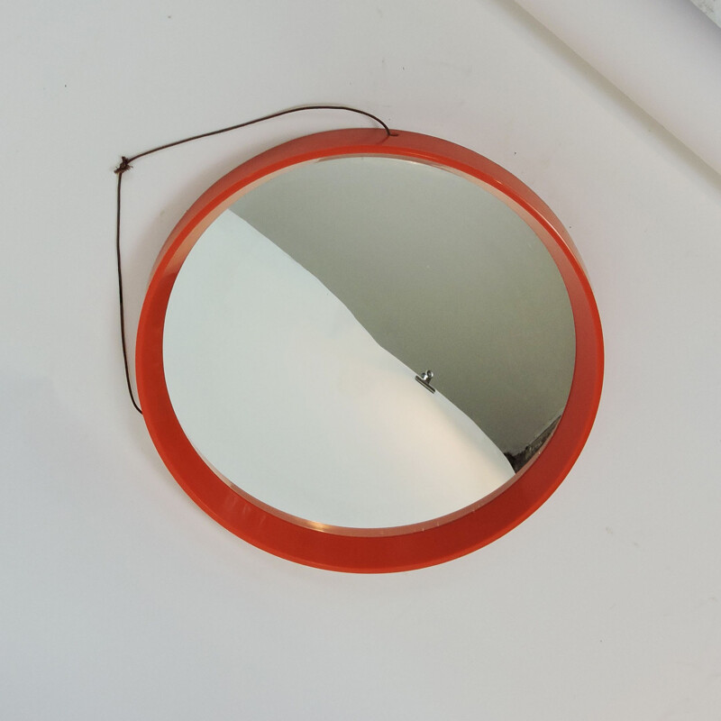 Miroir vintage circulaire orange, Danemark, 1960