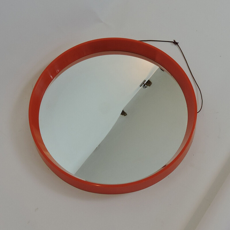 Miroir vintage circulaire orange, Danemark, 1960