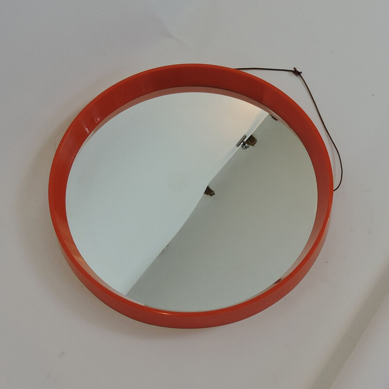 Vintage circular orange mirror, Denmark, 1960s