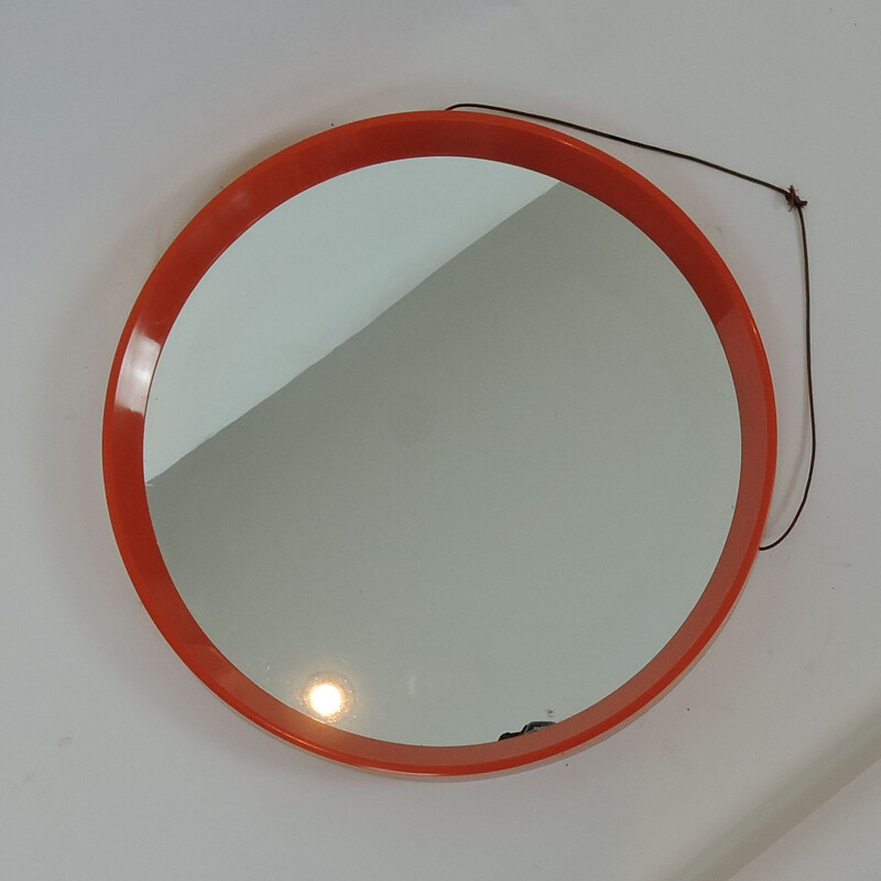Miroir vintage circulaire orange, Danemark, 1960