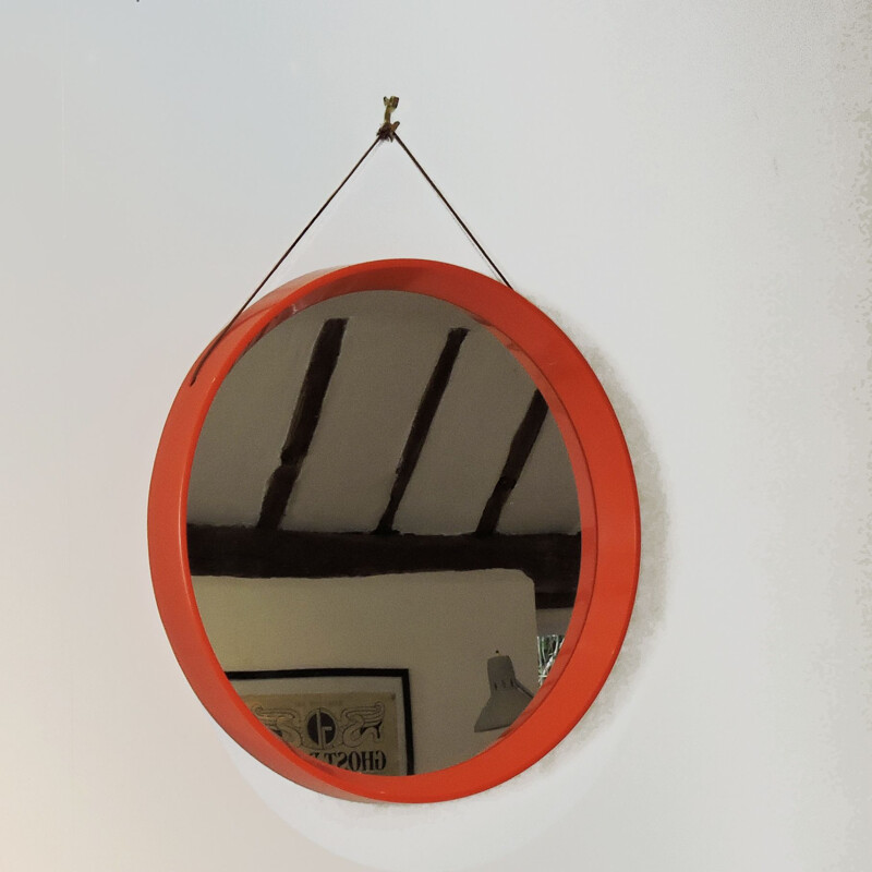 Vintage circular orange mirror, Denmark, 1960s