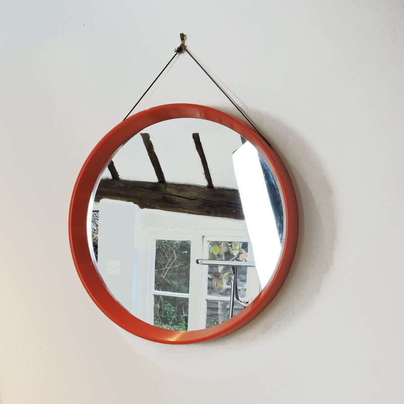 Miroir vintage circulaire orange, Danemark, 1960