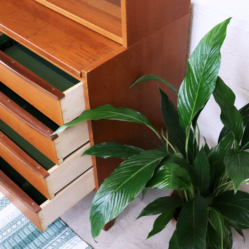 Vintage teak chest of drawers with shelves, 1960s