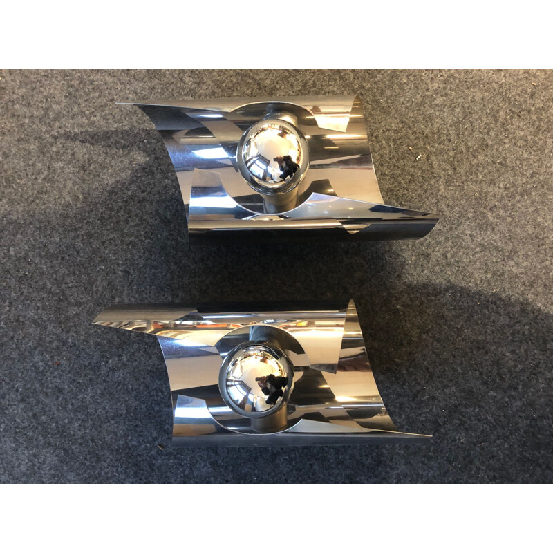 Set of 2 vintage chrome wall lights, 1970s