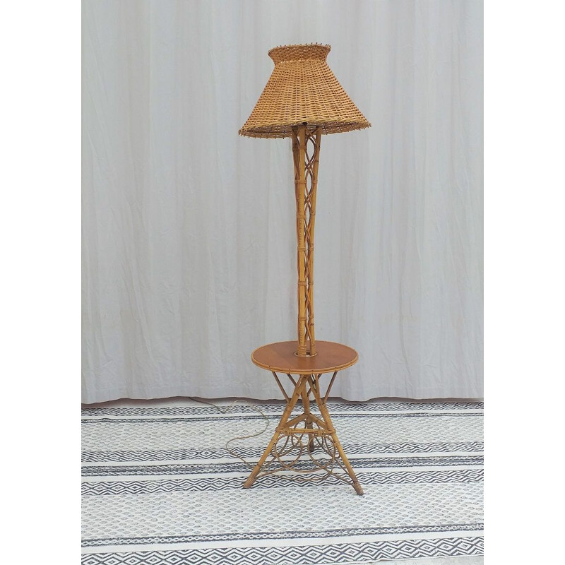 Vintage rattan and wicker floor lamp, 1970s