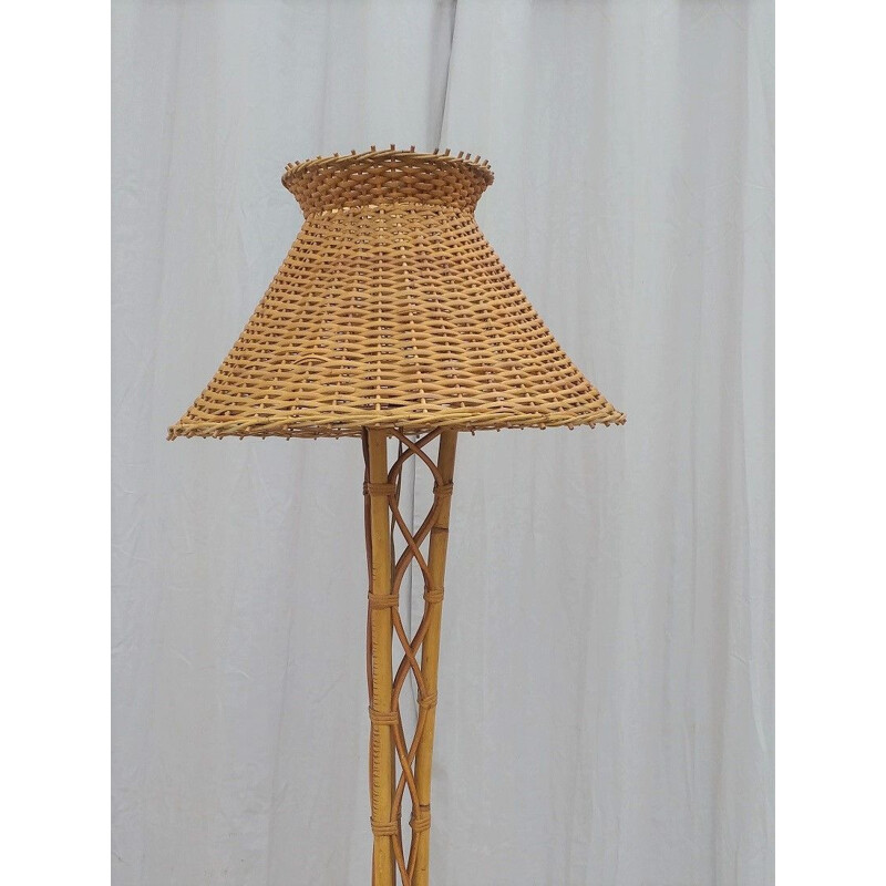 Vintage rattan and wicker floor lamp, 1970s
