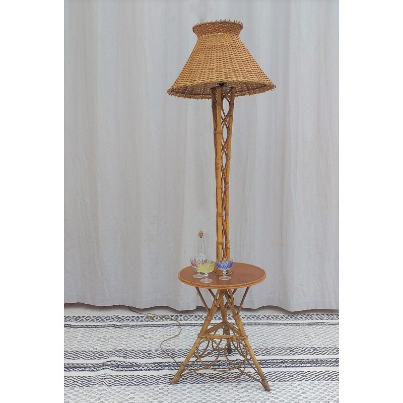 Vintage rattan and wicker floor lamp, 1970s