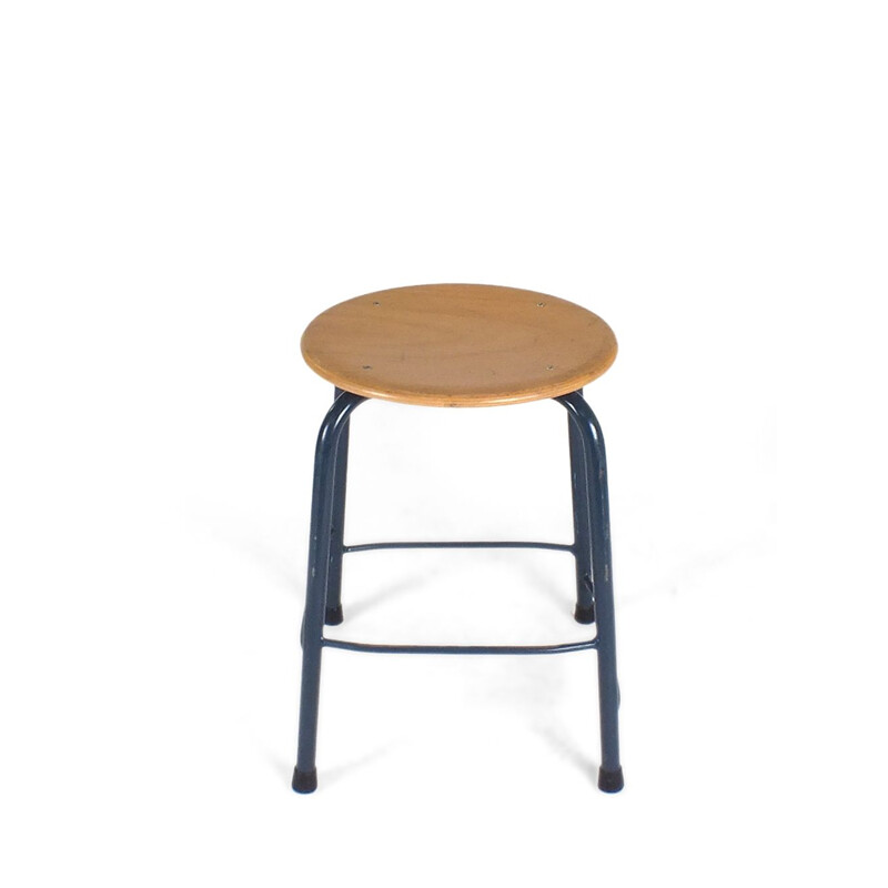 Set of 4 vintage blue metal frame stools, 1950s