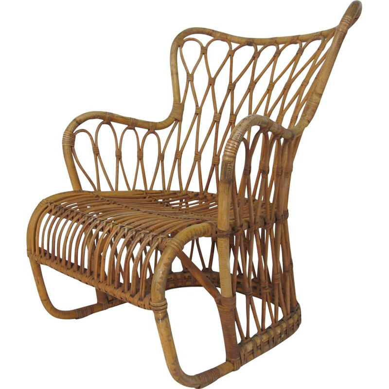 Vintage Scandinavian Bamboo & Wicker Lounge Chair by Tove and Edvard Kindt-Larsen