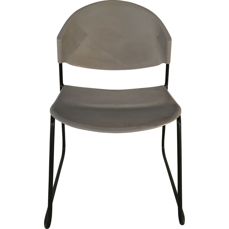 Suite de 6 chaises vintage grises palstique et métal 1970