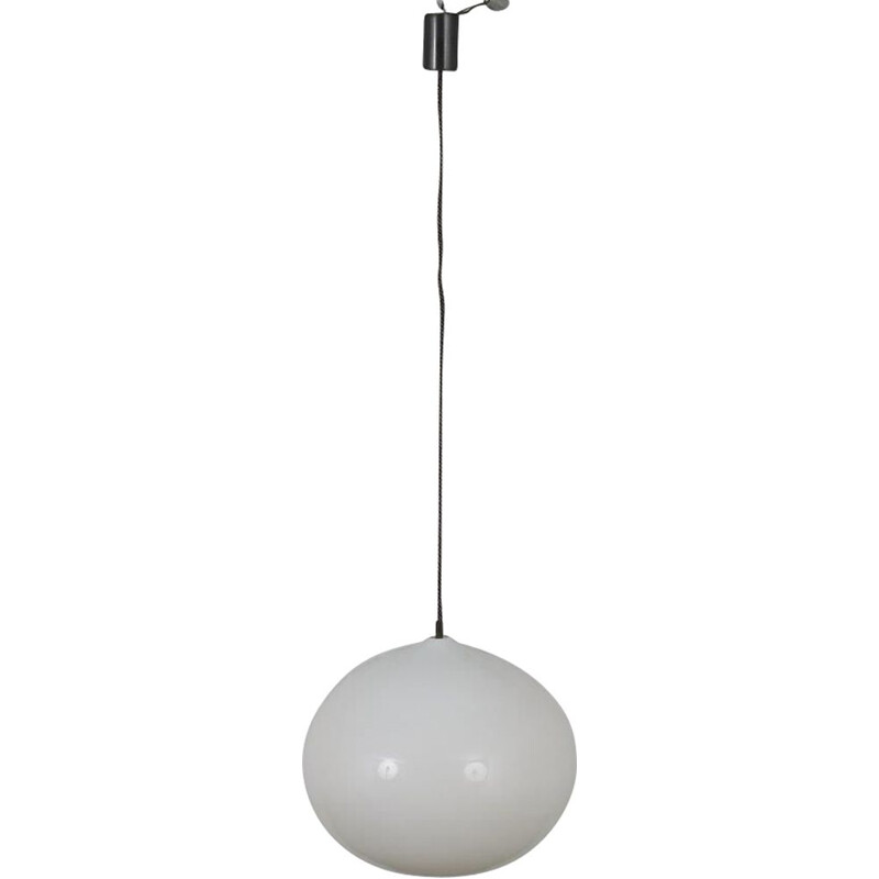 Vintage white glass hanging lamp designed by Alessandro Pianon, manufactured by Vistosi 1960