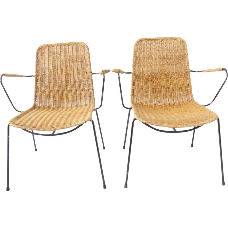 Set of 2 vintage basket wicker chairs by Gian Franco Legler, 1950s