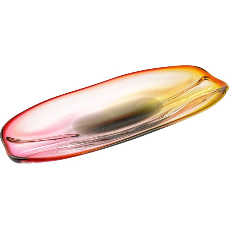 Vintage glass dish by H. Machovska from Novy Bor, Czechoslovakia, 1960s