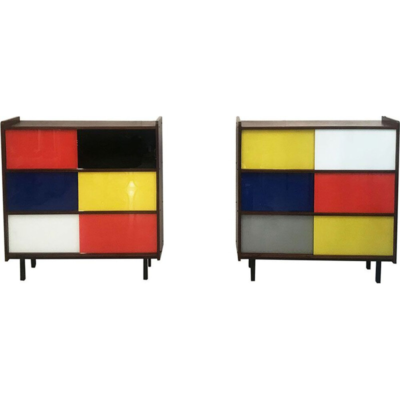 Set of 2 multi-coloured vintage chest of drawers, 1950s