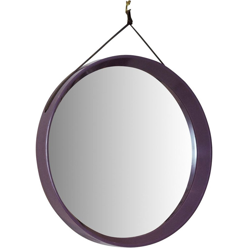 Vintage circular purple mirror, Denmark, 1960s