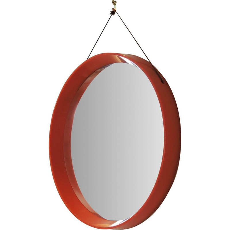 Vintage circular orange mirror, Denmark, 1960s