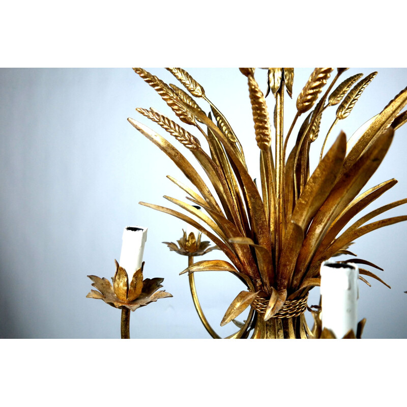 Vintage gold-plated brass sheaf of wheat chandelier  by Hans Kögl, 1970s