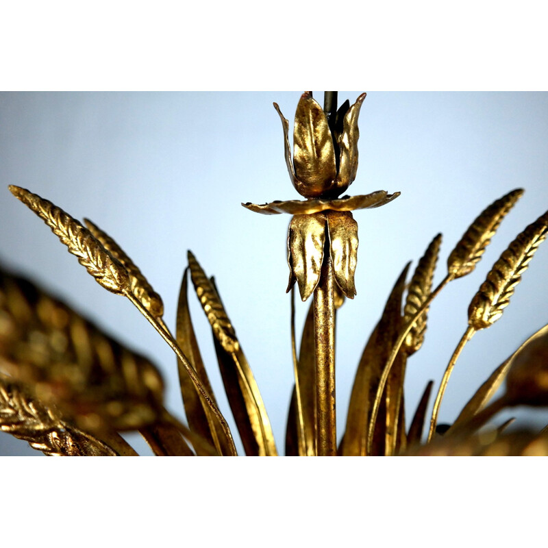 Vintage gold-plated brass sheaf of wheat chandelier  by Hans Kögl, 1970s