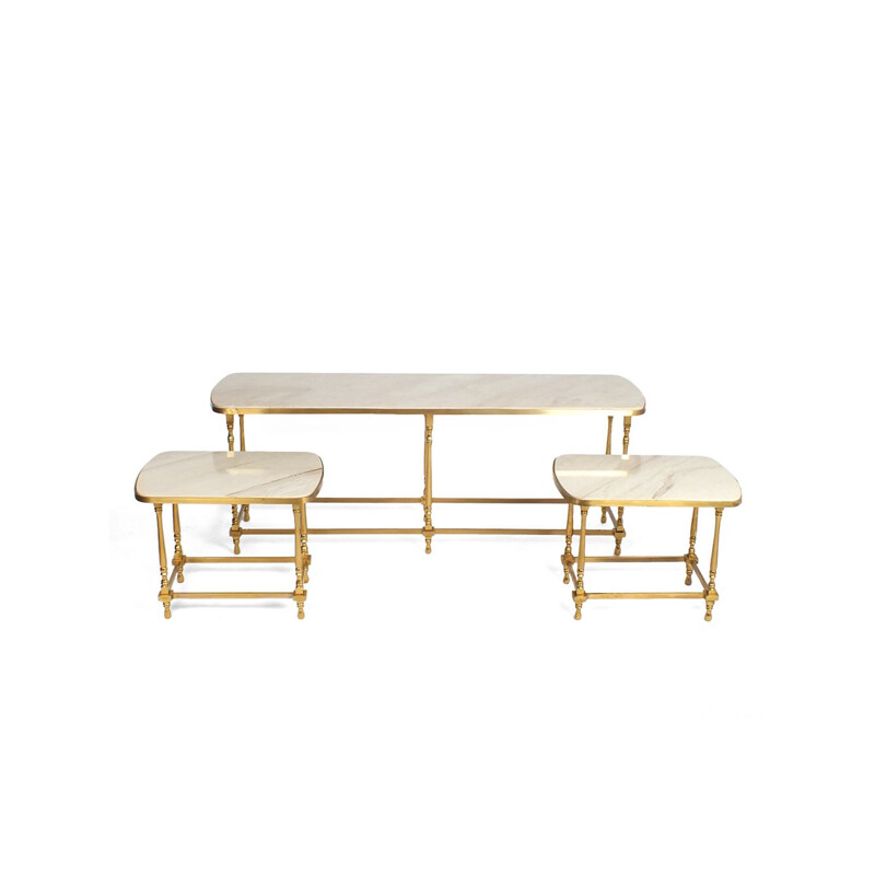 Vintage console and side tables in bronze and marble