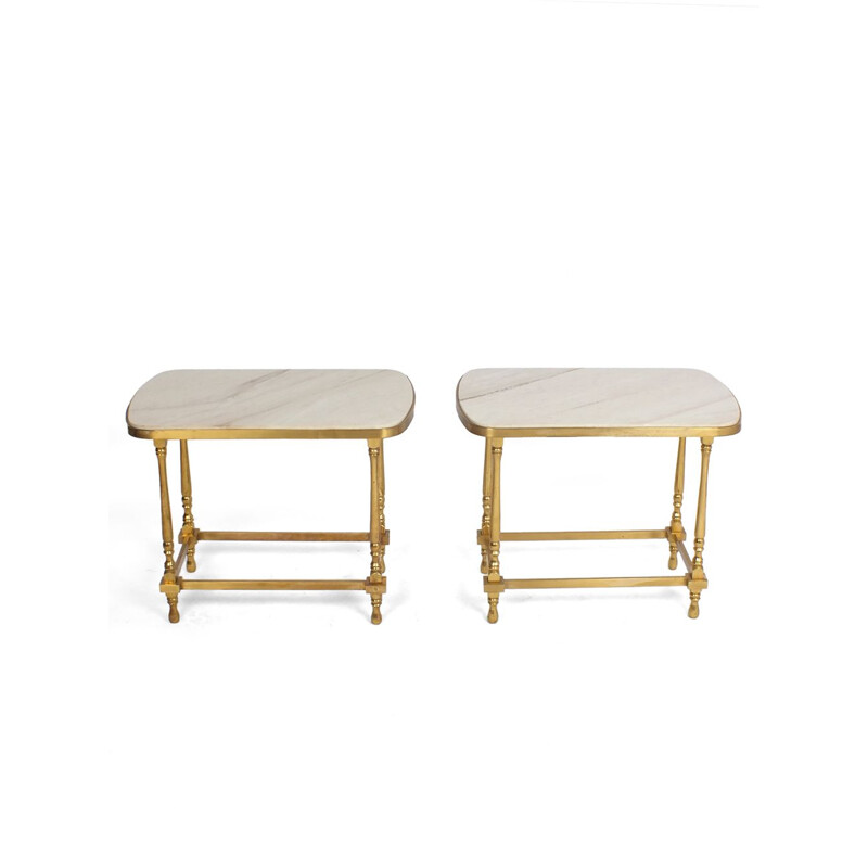 Console vintage et tables d'appoint en bronze et marbre