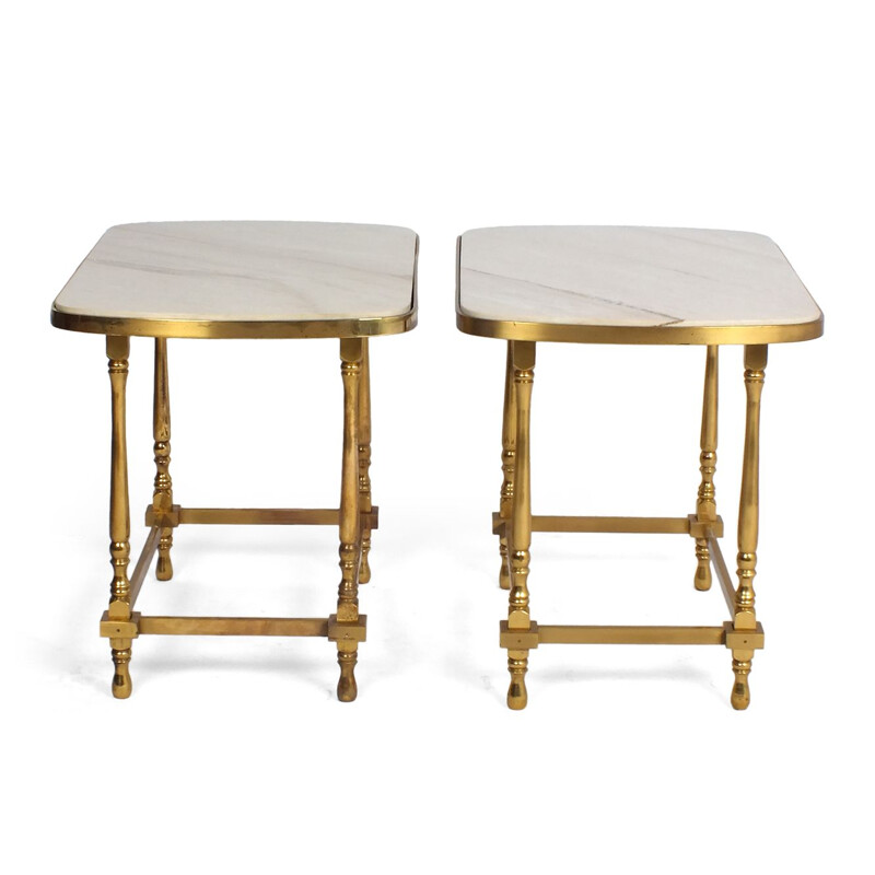 Console vintage et tables d'appoint en bronze et marbre